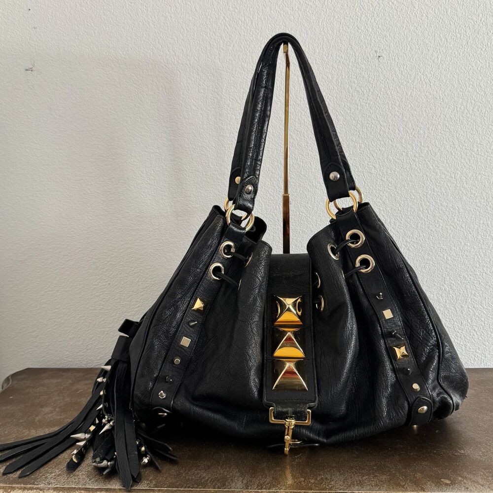 Mulberry x Giles Deacon Black Leather Spike Studded Hobo Shoulder Bag Rare